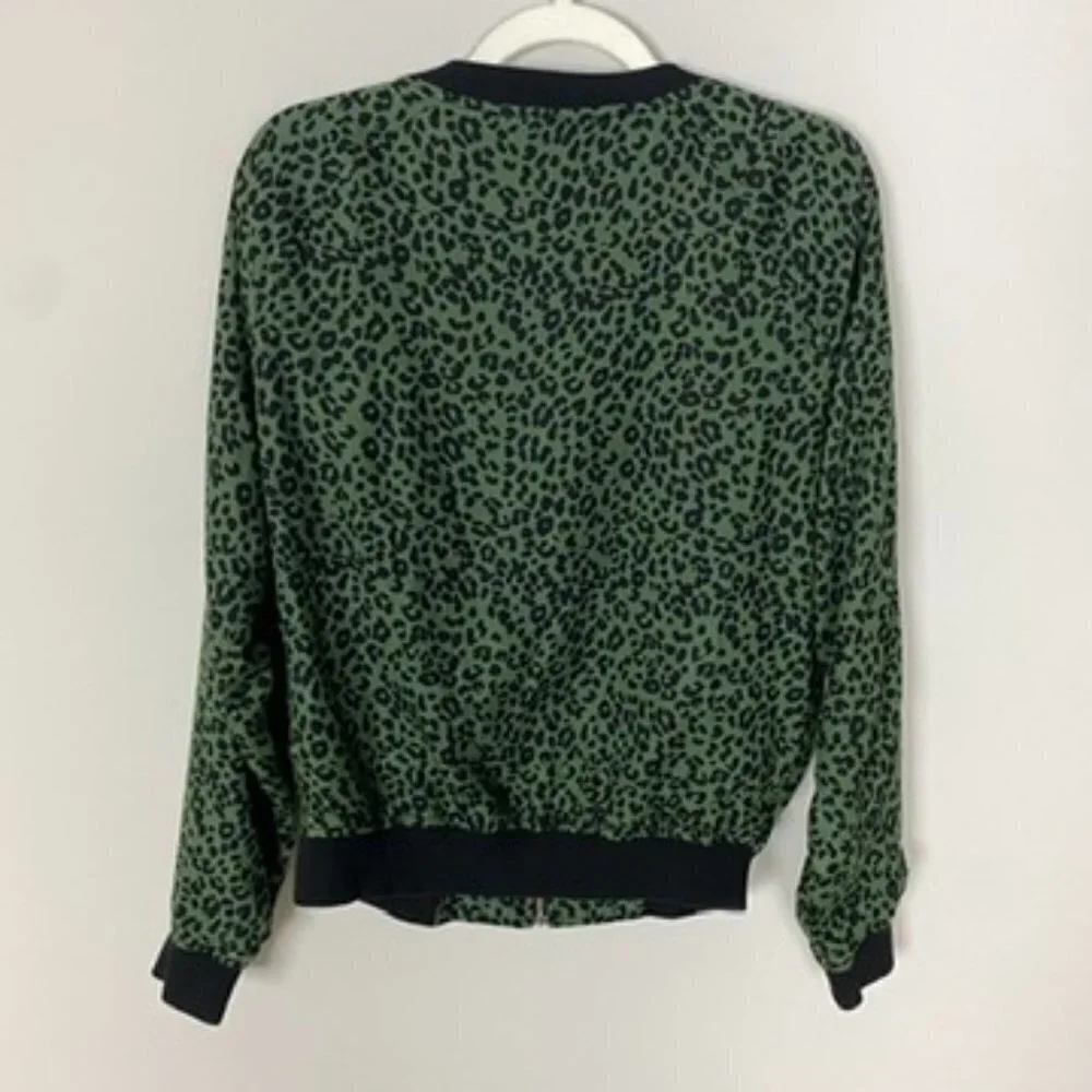 Beachlunchlounge Leopard Dasha Full Zip Bomber Jacket Green Womens M - Picture 4 of 5
